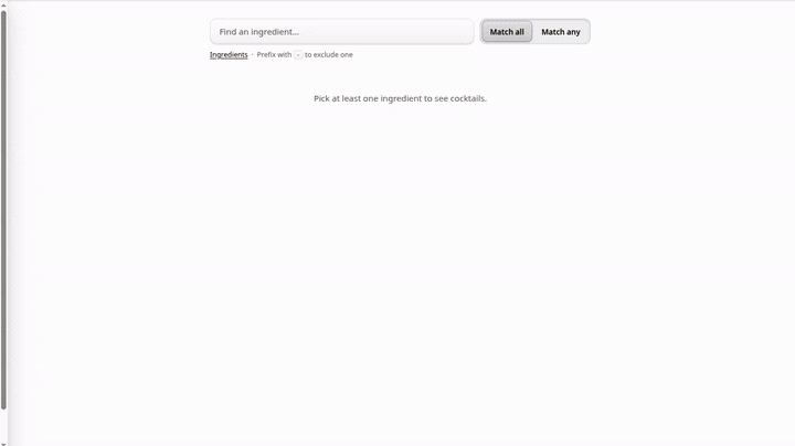 Cocktail cards loading: the BlurHash placeholders show first, then the photos fade in over them